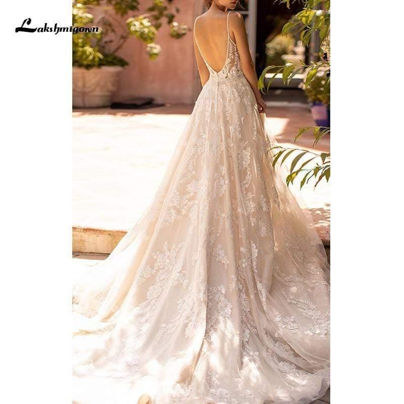 Vestido de novia NumberSea sexy con escote en V, tirantes finos y espalda descubierta, corte A