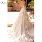Vestido de novia NumberSea sexy con escote en V, tirantes finos y espalda descubierta, corte A