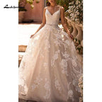 Vestido de novia NumberSea sexy con escote en V, tirantes finos y espalda descubierta, corte A