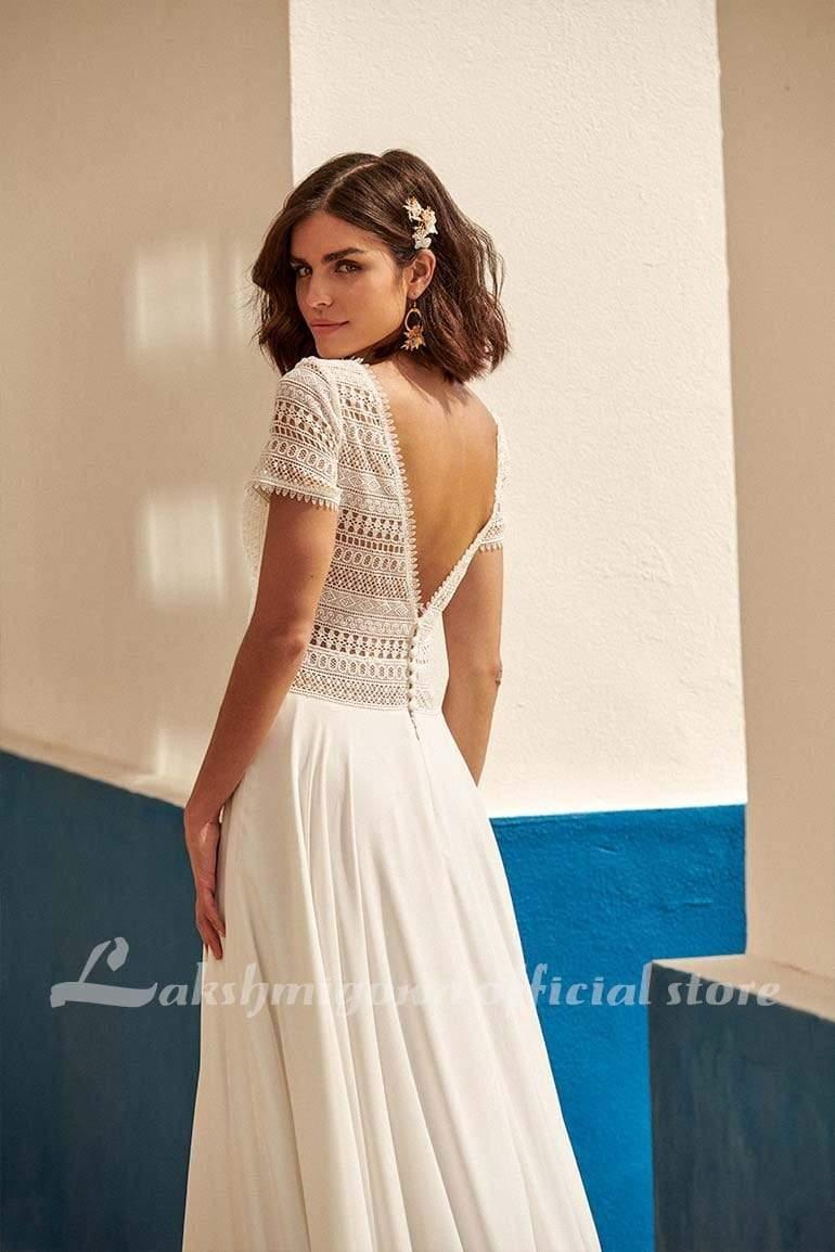 Vestido de novia sexy NumberSea de talla grande de gasa para playa, vestido de novia con encaje