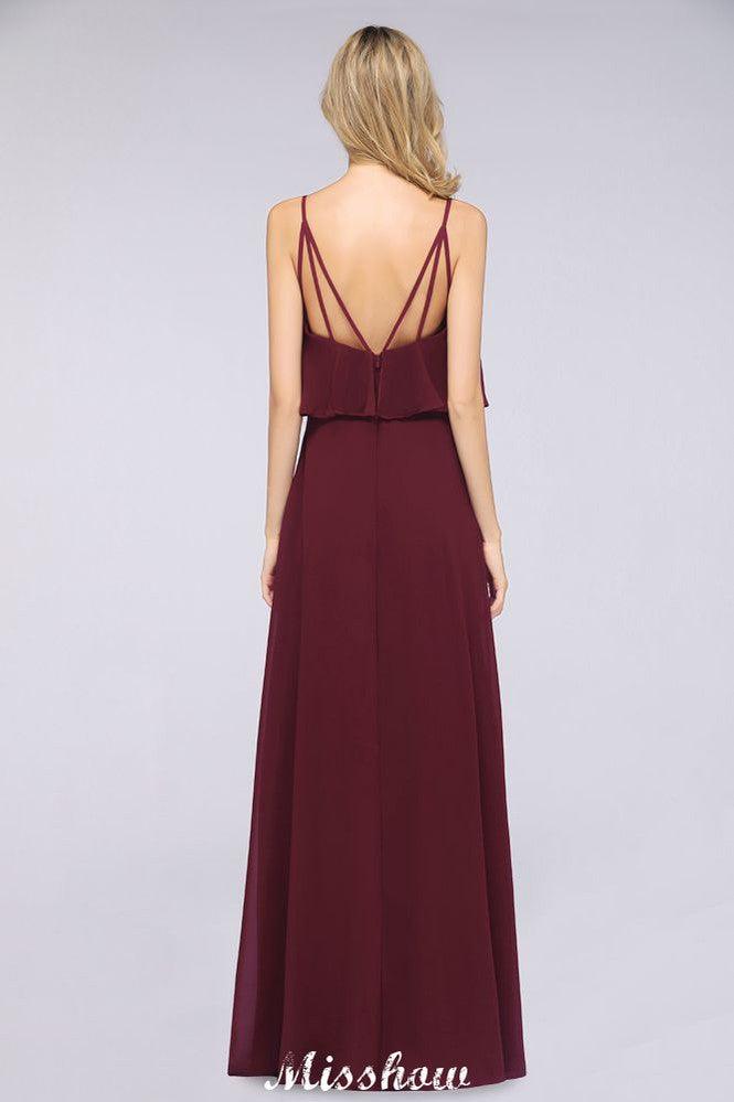 Vestido de dama de honor Shapghetti color burdeos, sin espalda, de gasa, para invitada de boda