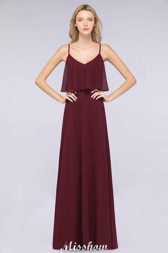 Vestido de dama de honor Shapghetti color burdeos, sin espalda, de gasa, para invitada de boda