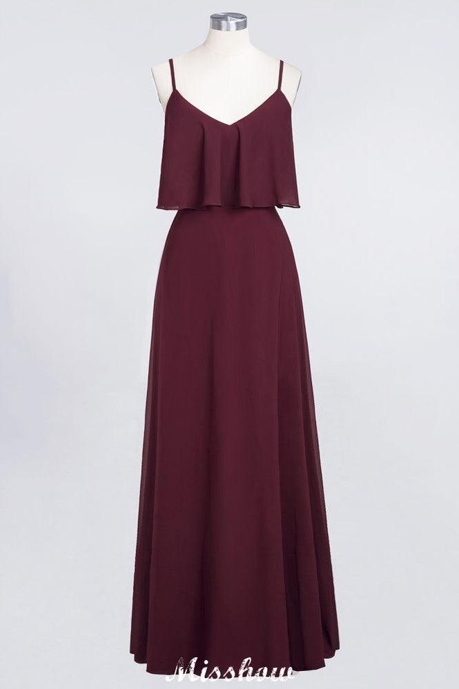 Vestido de dama de honor Shapghetti color burdeos, sin espalda, de gasa, para invitada de boda
