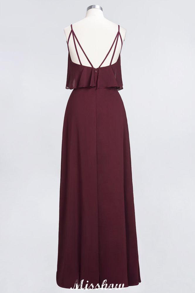 Vestido de dama de honor Shapghetti color burdeos, sin espalda, de gasa, para invitada de boda