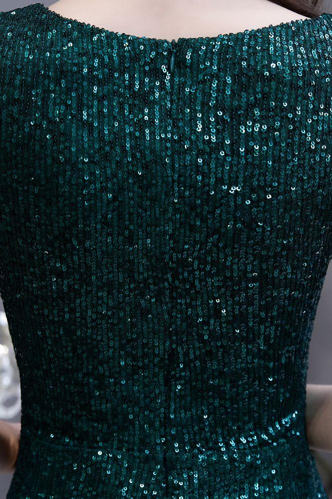 Glänzendes, smaragdgrünes Abendkleid im Meerjungfrauen-Stil mit Quastenärmeln