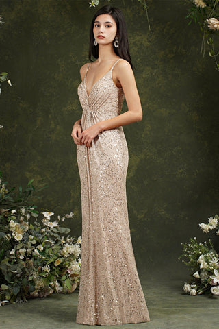 Shiny Sequins Spaghetti Straps V-neck Floor-length Mermaid Bridesmaid/Prom Dress