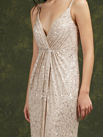 Shiny Sequins Spaghetti Straps V-neck Floor-length Mermaid Bridesmaid/Prom Dress