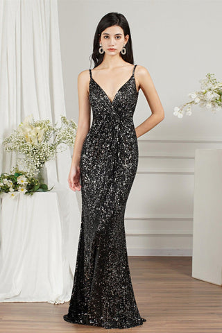 Shiny Sequins Spaghetti Straps V-neck Floor-length Mermaid Bridesmaid/Prom Dress