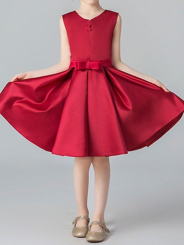 Vestidos de niña de las flores de satén con escote joya y corte A corto