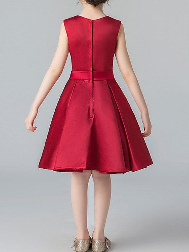 Short A-Line Jewel Neck Satin Pageant Flower Girl Dresses