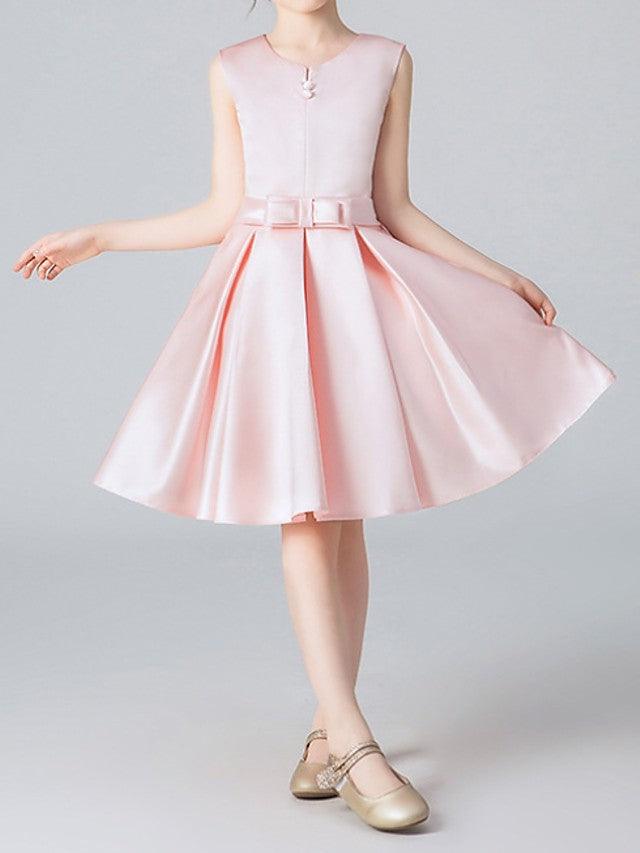 Vestidos de niña de las flores de satén con escote joya y corte A corto