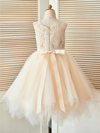 Short A-Line Lace Tulle Sleeveless Scoop Neck Pageant Flower Girl Dresses