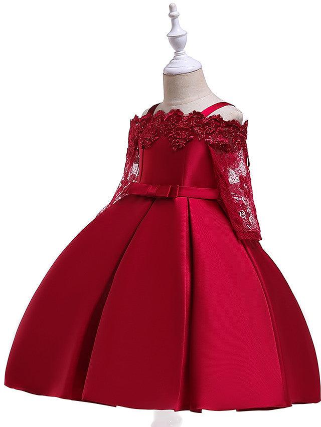 Vestidos cortos de niña de las flores con mangas, corte A, hombros descubiertos, para bodas, cumpleaños y desfiles