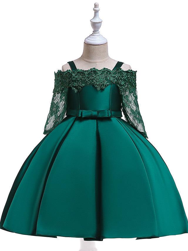 Vestidos cortos de niña de las flores con mangas, corte A, hombros descubiertos, para bodas, cumpleaños y desfiles