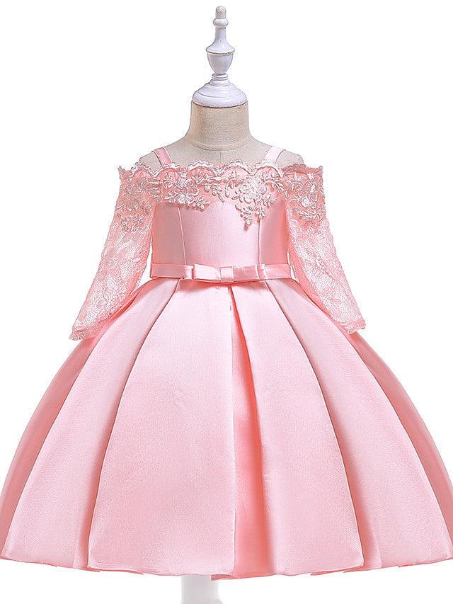 Vestidos cortos de niña de las flores con mangas, corte A, hombros descubiertos, para bodas, cumpleaños y desfiles