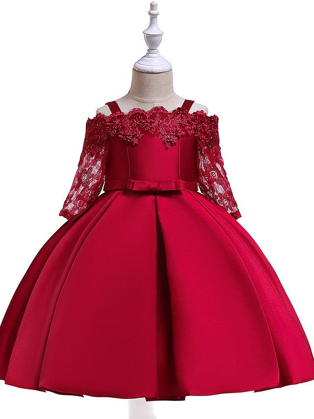Vestidos cortos de niña de las flores con mangas, corte A, hombros descubiertos, para bodas, cumpleaños y desfiles