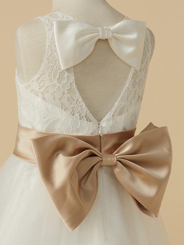 Vestido corto de tul con escote joya y corte A para boda, primera comunión, niña de las flores