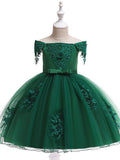 Vestidos cortos de tul con hombros descubiertos para bodas, cumpleaños y desfiles de niñas de las flores con mangas.