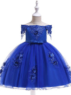 Kurzes A-Linien-Tüllkleid mit schulterfreiem Rücken für Hochzeit, Geburtstag, Festzug, Blumenmädchenkleid mit Ärmeln