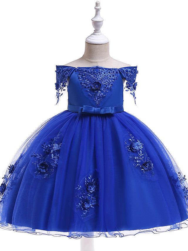 Kurzes A-Linien-Tüllkleid mit schulterfreiem Rücken für Hochzeit, Geburtstag, Festzug, Blumenmädchenkleid mit Ärmeln