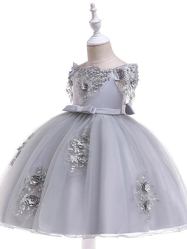Kurzes A-Linien-Tüllkleid mit schulterfreiem Rücken für Hochzeit, Geburtstag, Festzug, Blumenmädchenkleid mit Ärmeln