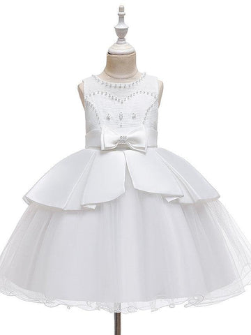 Short A-Line Tulle Satin Jewel Neck Wedding Party Communion Dresses