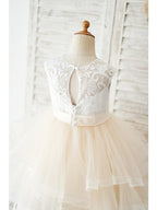 Short Ball Gown Lace Tulle Wedding Birthday Flower Girl Dresses