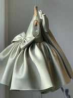 Short Ball Gown Satin Square Neck Wedding Party Flower Girl Dresses