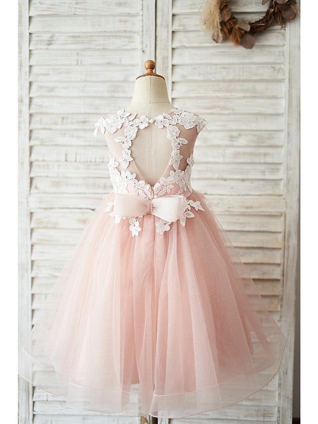 Vestido corto de tul sin mangas con cuello joya para boda, cumpleaños, niña de las flores