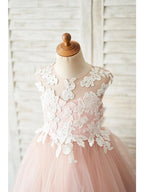 Short Ball Gown Tulle Sleeveless Jewel Neck Wedding Birthday Flower Girl Dresses