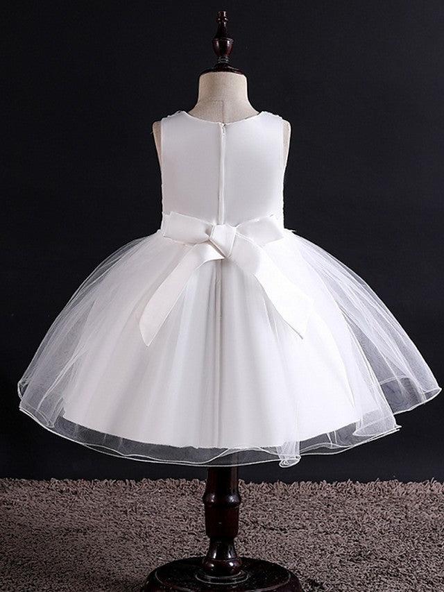 Vestido corto de tul sin mangas con cuello joya para fiesta de bodas y niñas de las flores