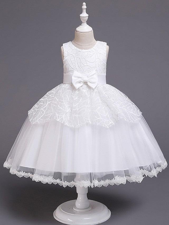 Vestido corto de tul sin mangas con cuello joya para fiesta de bodas y niñas de las flores