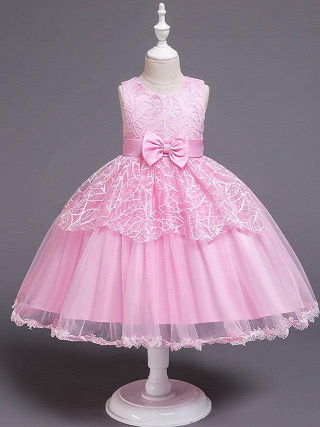 Short Ball Gown Tulle Sleeveless Jewel Neck Wedding Party Flower Girl Dresses