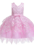 Vestido corto de tul sin mangas con cuello en V para fiesta de bodas y niñas de las flores
