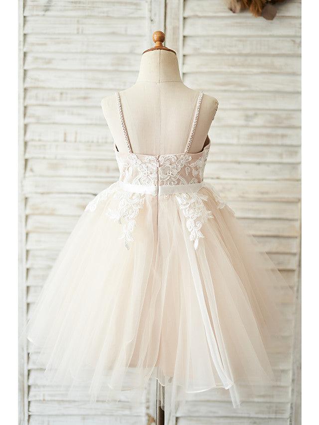 Kurzes Ballkleid Tüll Spaghettiträger Hochzeit Geburtstag Blumenmädchenkleider