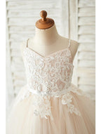Kurzes Ballkleid Tüll Spaghettiträger Hochzeit Geburtstag Blumenmädchenkleider