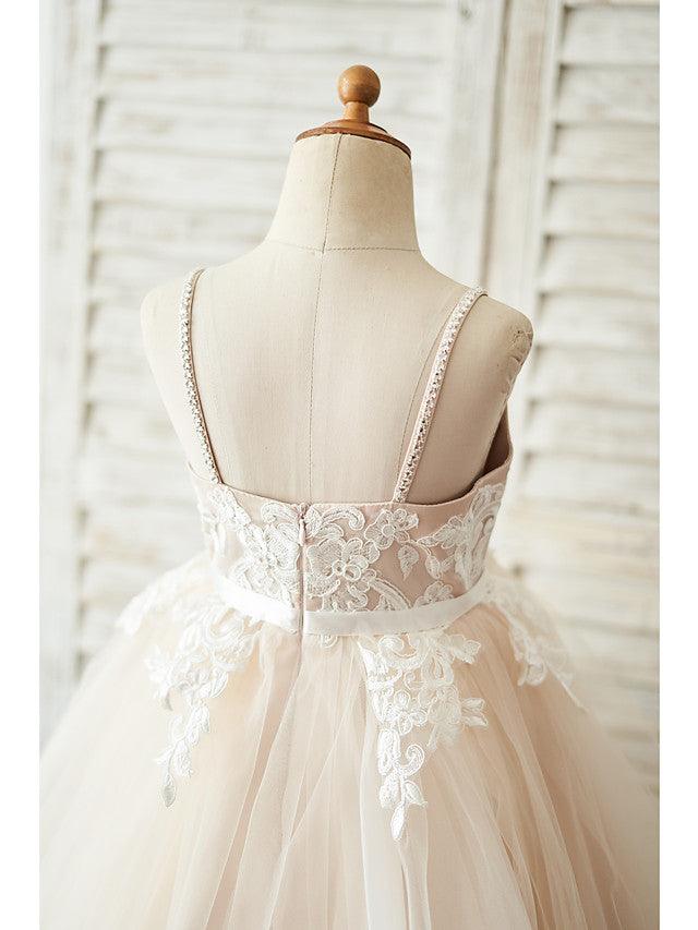 Kurzes Ballkleid Tüll Spaghettiträger Hochzeit Geburtstag Blumenmädchenkleider