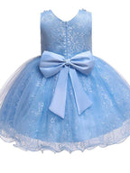Vestido de princesa corto de tul con cuello joya para fiesta de bodas, vestidos de niña de las flores
