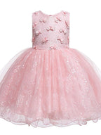Vestido de princesa corto de tul con cuello joya para fiesta de bodas, vestidos de niña de las flores