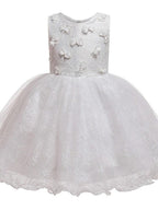 Vestido de princesa corto de tul con cuello joya para fiesta de bodas, vestidos de niña de las flores