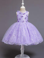 Vestido de princesa corto de tul con cuello joya para fiesta de bodas, vestidos de niña de las flores