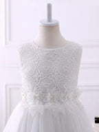 Short Princess Chiffon Flower Girl Dresses Tulle Jewel Neck Wedding Birthday Party Dresses