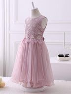 Short Princess Chiffon Flower Girl Dresses Tulle Jewel Neck Wedding Birthday Party Dresses