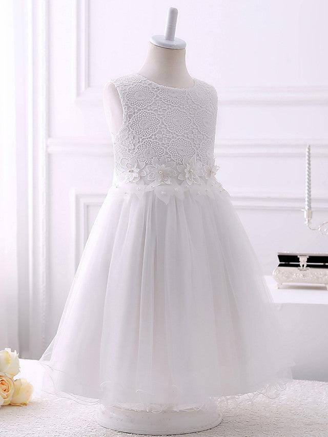 Short Princess Chiffon Flower Girl Dresses Tulle Jewel Neck Wedding Birthday Party Dresses