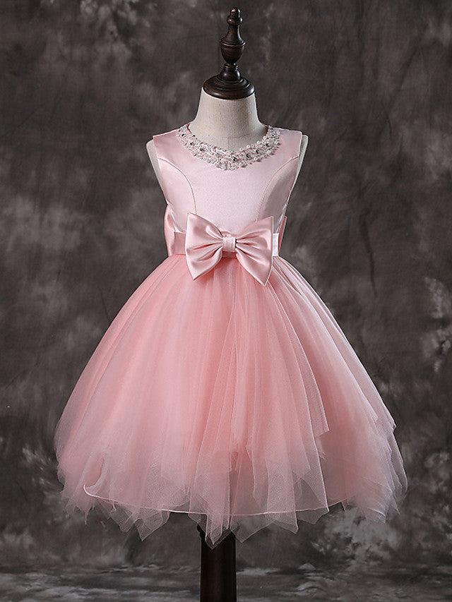 Vestidos de niña de las flores con escote joya de princesa corto para boda, primera comunión y desfile