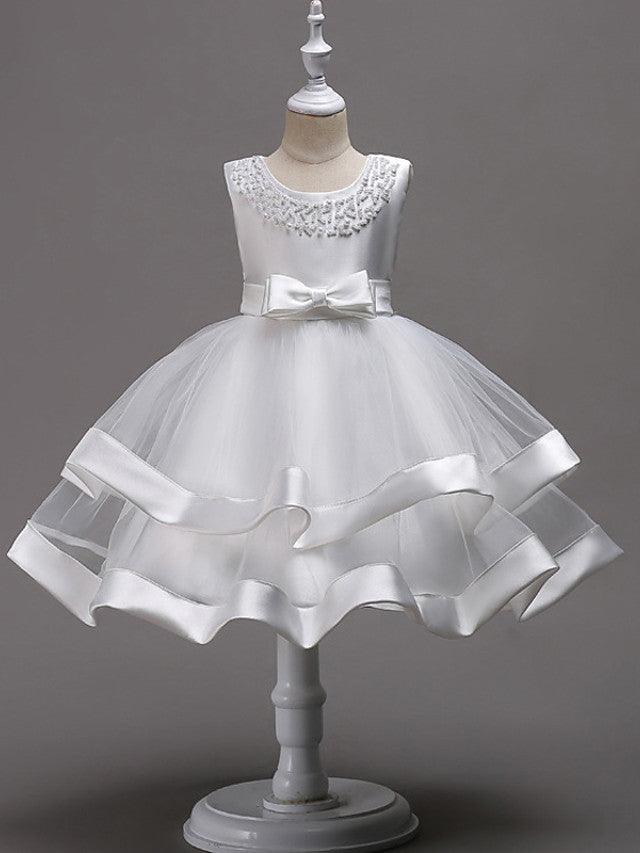 Vestidos de niña de las flores con escote joya de princesa corto para boda, primera comunión y desfile