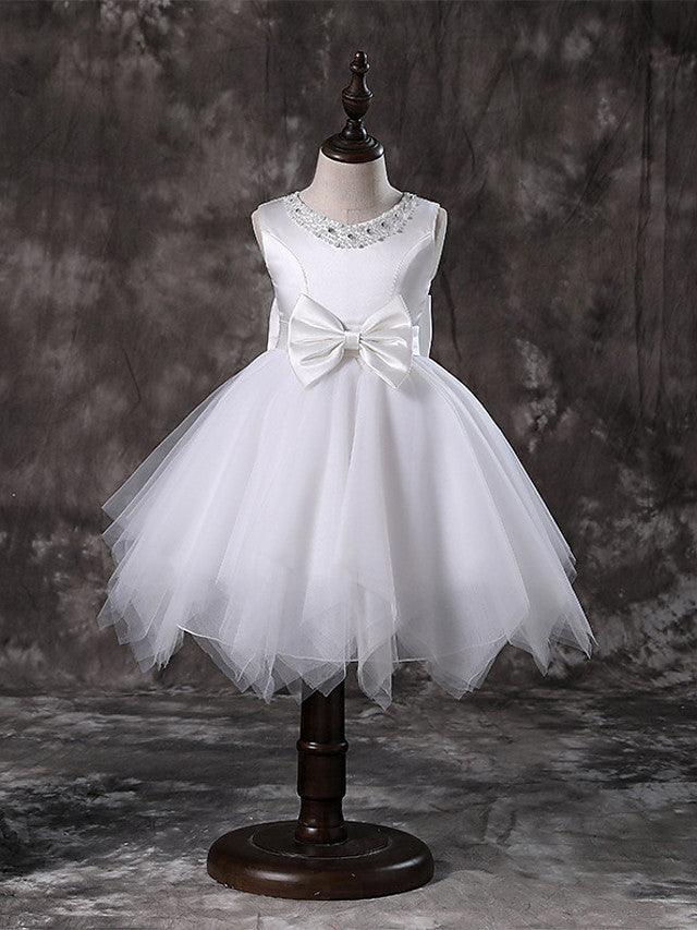 Vestidos de niña de las flores con escote joya de princesa corto para boda, primera comunión y desfile
