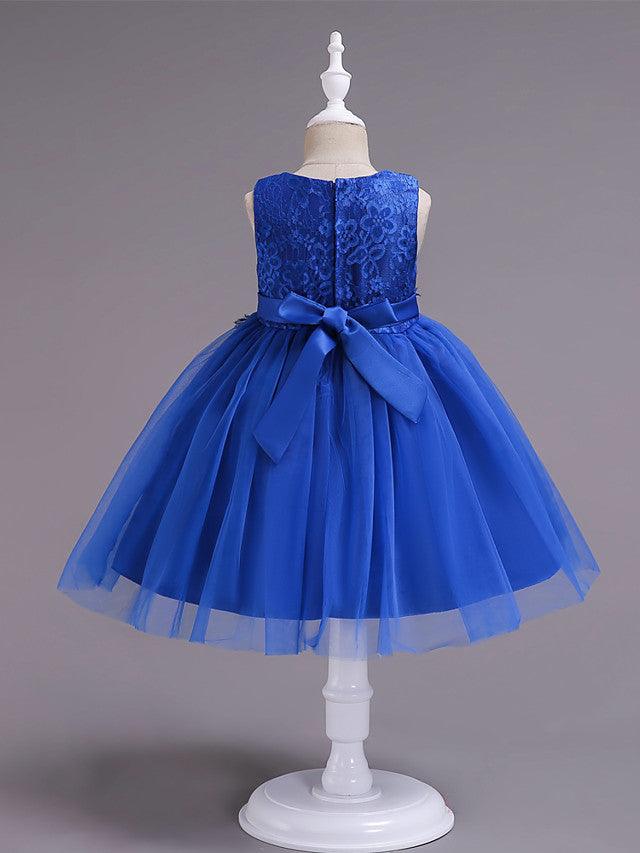 Kurzes Prinzessinnen-Kleid mit Spitze und Tüll, ärmellos, Rundhalsausschnitt, für Hochzeit, Geburtstag, Party
