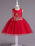 Kurzes Prinzessinnen-Kleid mit Spitze und Tüll, ärmellos, Rundhalsausschnitt, für Hochzeit, Geburtstag, Party