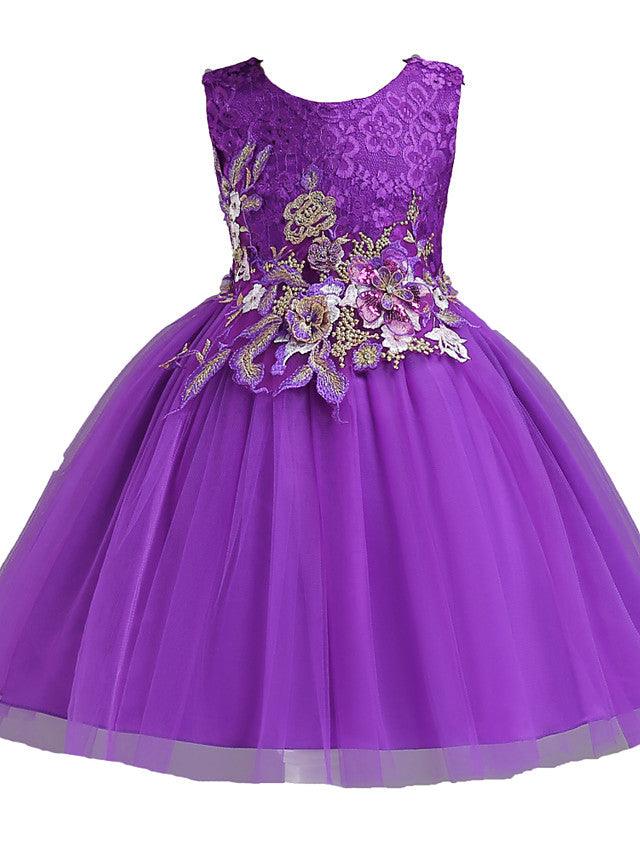 Kurzes Prinzessinnen-Kleid mit Spitze und Tüll, ärmellos, Rundhalsausschnitt, für Hochzeit, Geburtstag, Party